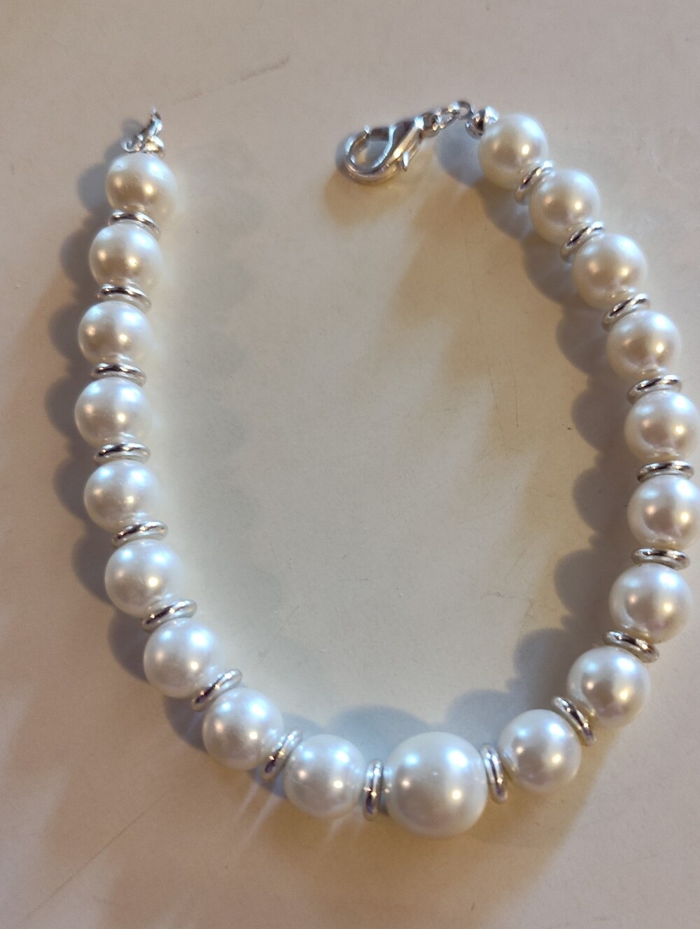Classic Pearl Bead Bracelet with Silver Accents
